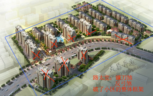 小区风水,住宅风水,风水环境,风水吉凶,镰刀煞,反弓煞,风水化解