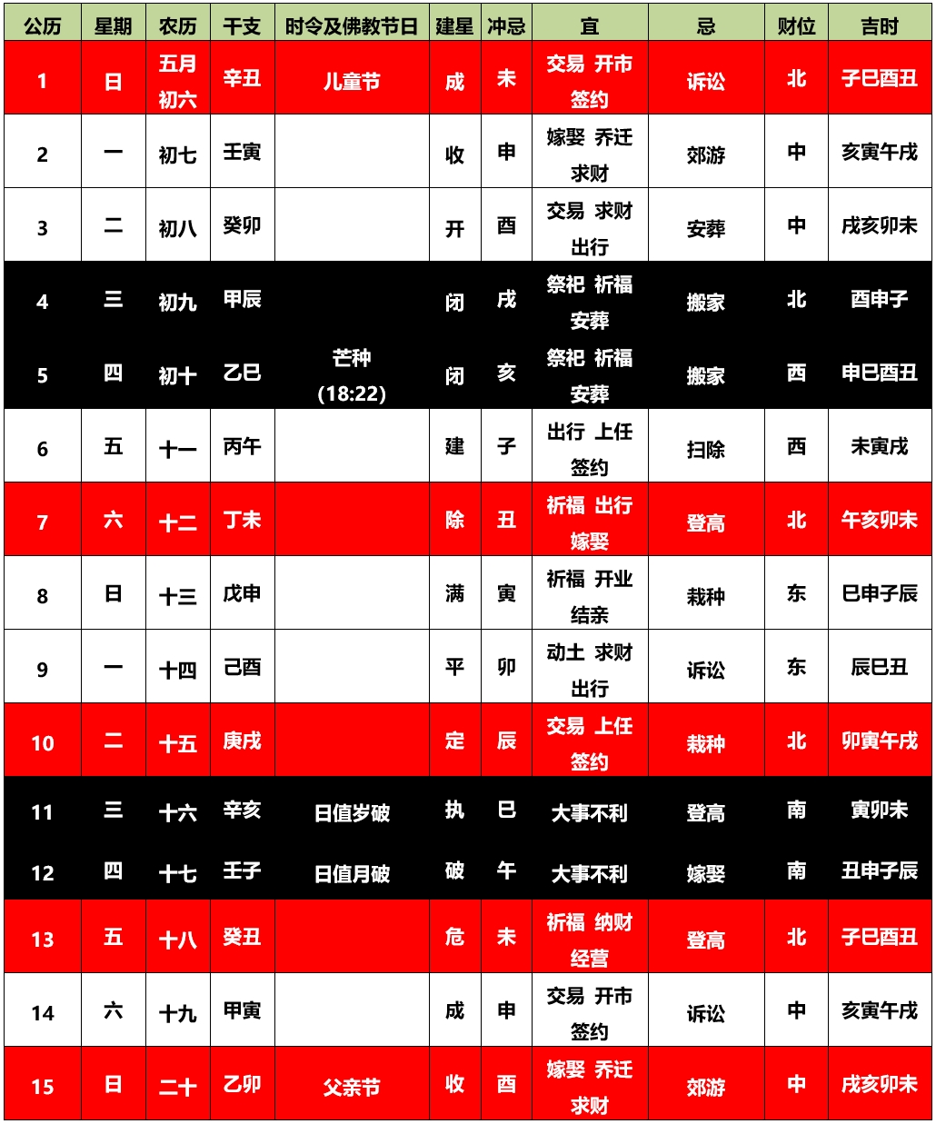 2025蛇年6月份吉凶日历：结婚搬家庆典择日择吉日